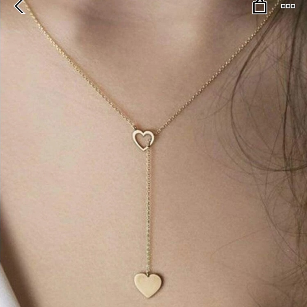 NWT lariat y heart necklace yellow gold color dainty material stainless steel